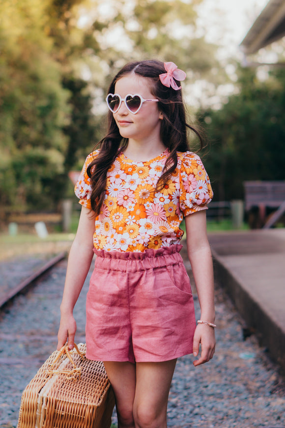 Mauve Pink Linen Shorts